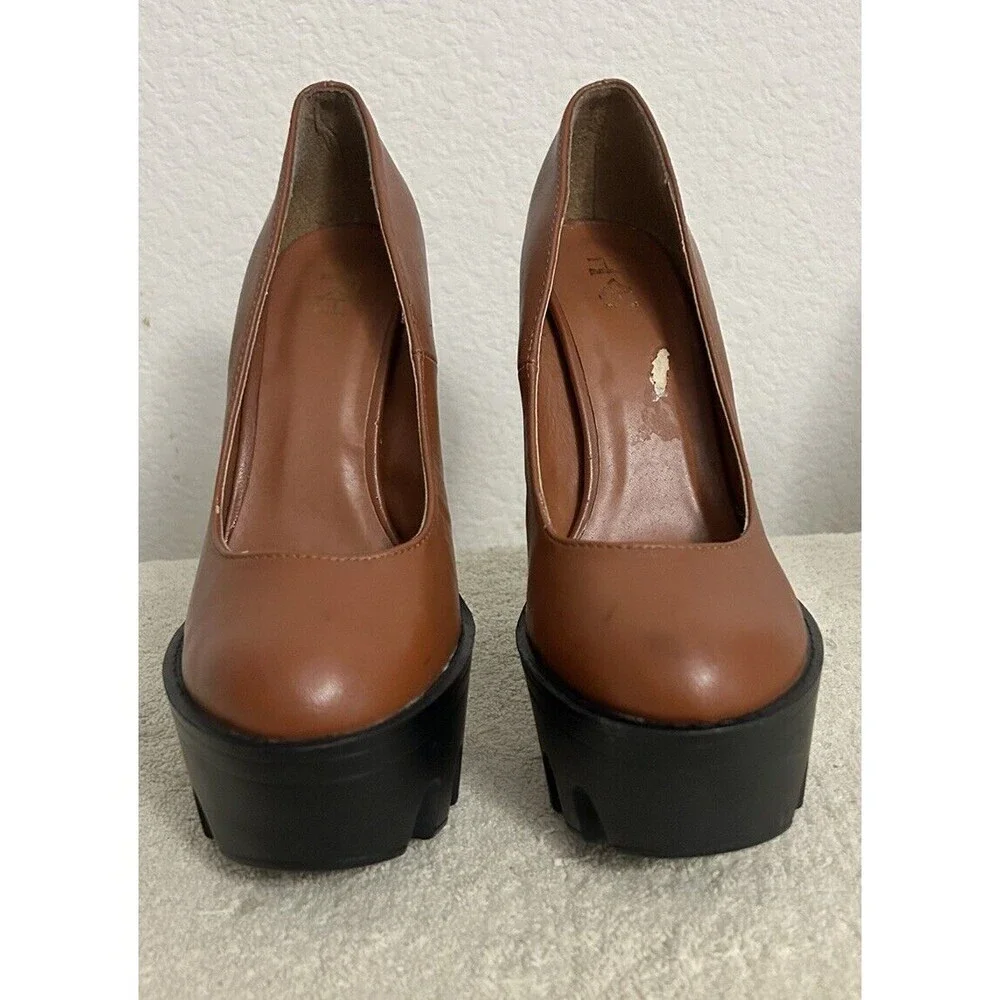 HRH Women's Platform Block High Heels Chunky Shoes Brown and Black Size 6 1/2